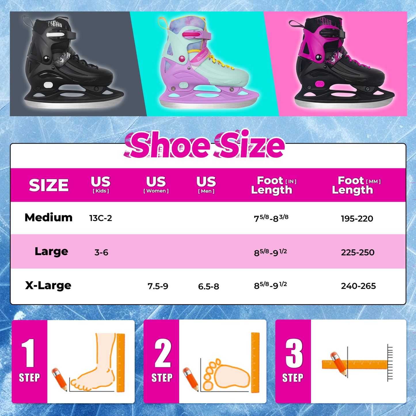 Nattork Adjustable Ice Skates for Kids - Viva Magenta
