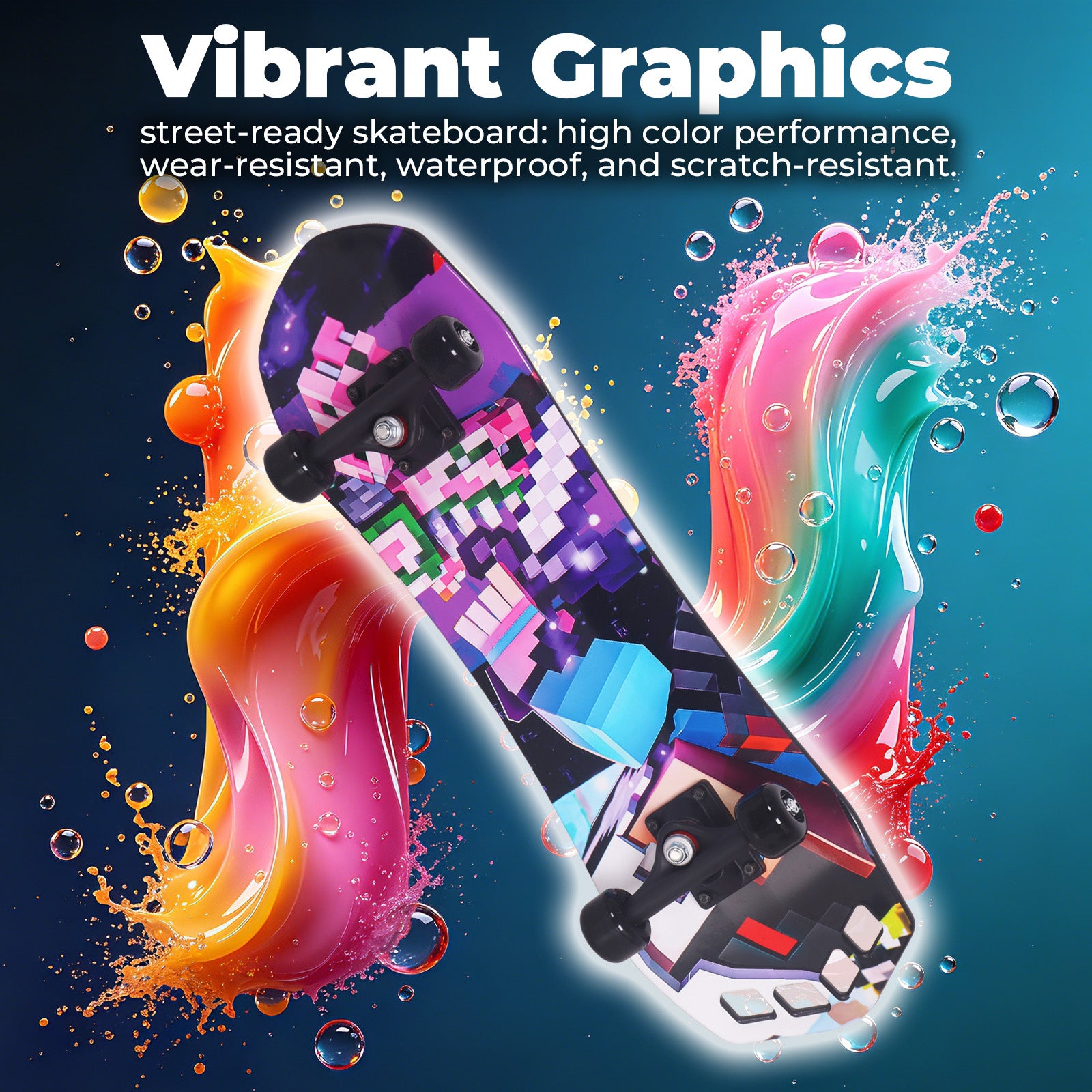 Nattork Street Rider 27 Double Kick Skateboard - Pixel Art