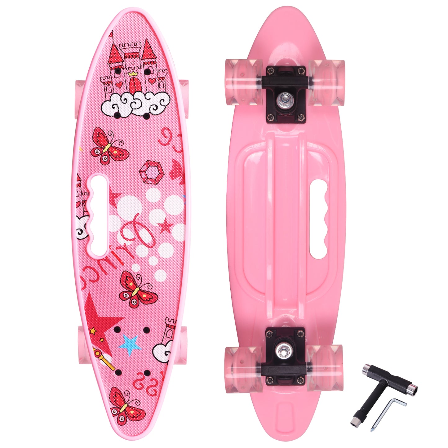 Nattork 23 Inch Light-Up Mini Cruiser Skateboard for Kids - Pink