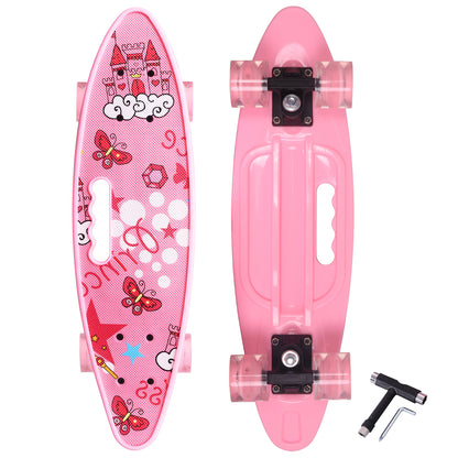 Nattork 23 Inch Light-Up Mini Cruiser Skateboard for Kids - Pink