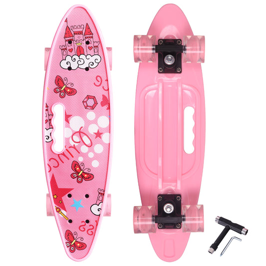 Nattork 23 Inch Light-Up Mini Cruiser Skateboard for Kids - Pink