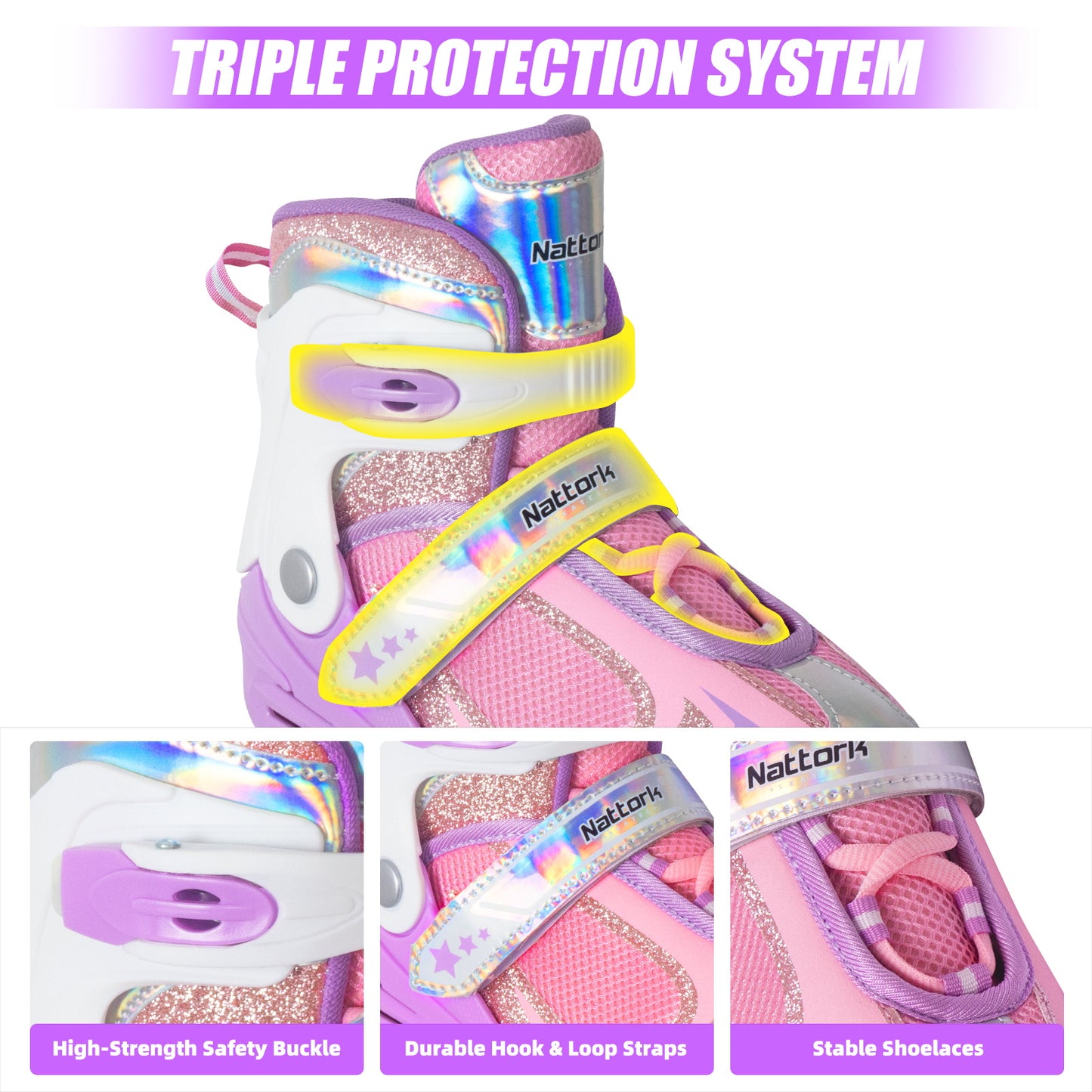 Nattork Adjustable Inline Skates for Kids - Lavender