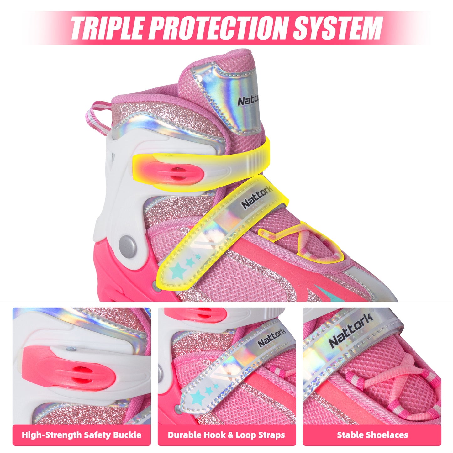 Nattork Adjustable Inline Skates for Kids - Pink