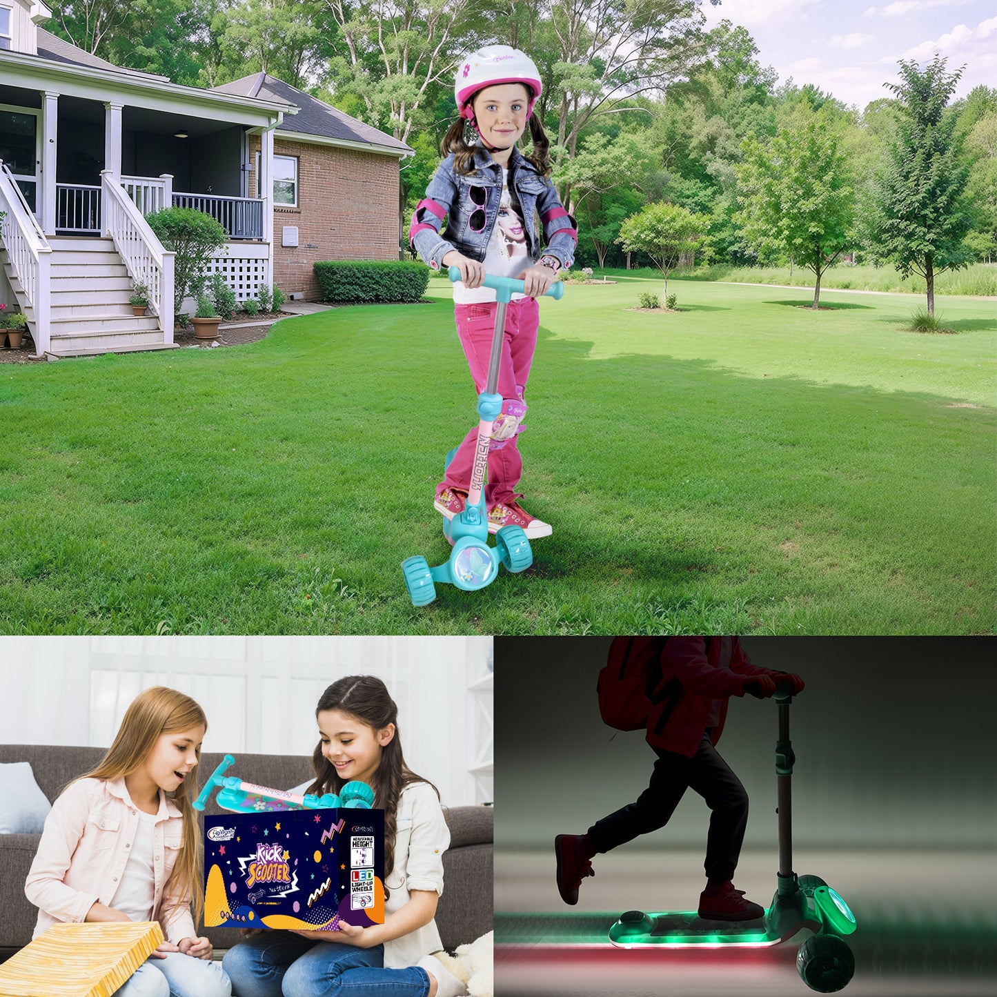 Nattork Foldable Light-Up 3-Wheel Scooter for Kids Ages 3+ - Fairy Wing Teal