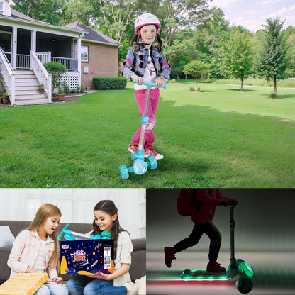 Nattork Foldable Light-Up 3-Wheel Scooter for Kids Ages 3+ - Fairy Wing Teal