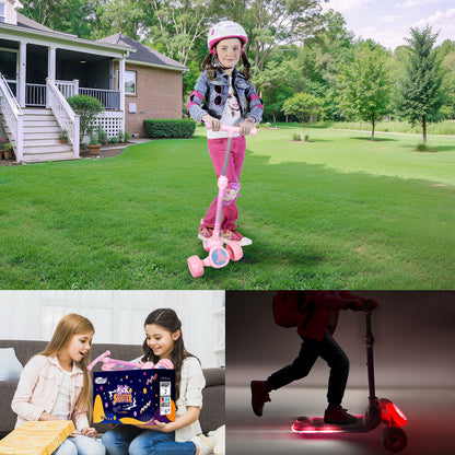 Nattork Foldable Light-Up 3-Wheel Scooter for Kids Ages 3+ - Fairy Wing Pink