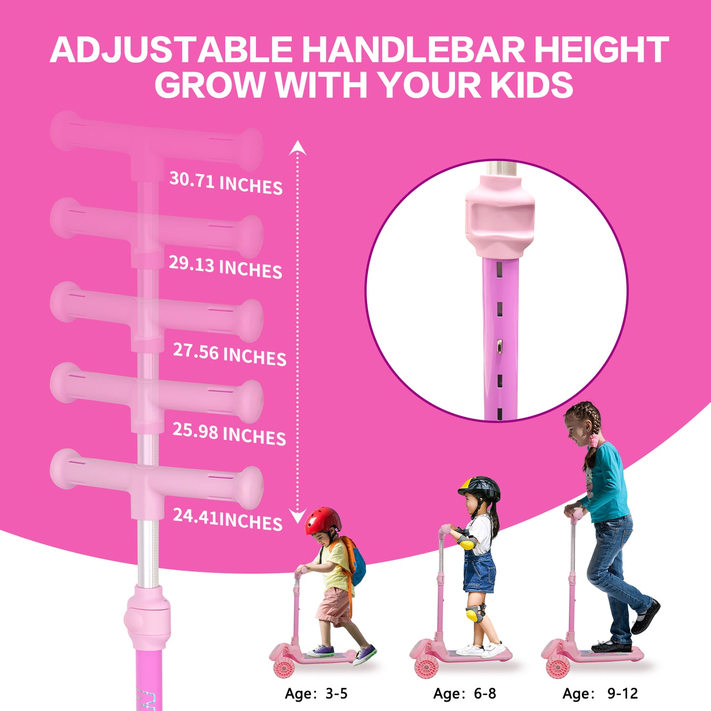 Nattork Foldable Light-Up 3-Wheel Scooter for Kids Ages 3+ - Fairy Wing Pink