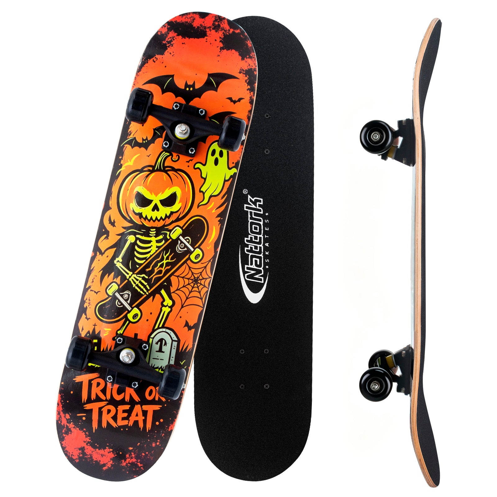 Nattork Classic 31 Double Kick Skateboard - Skeleton Halloween