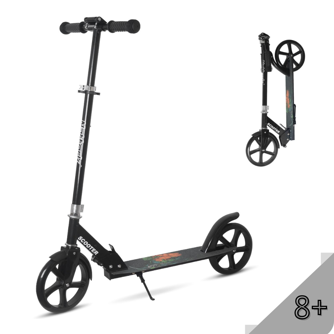Patinete plegable Nattork para niños de 8 años en adelante, color negro fantasmal