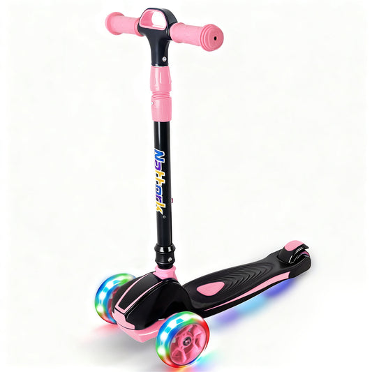 Nattork Foldable Light-Up 3-Wheel Scooter for Kids Ages 3–12 - Pink