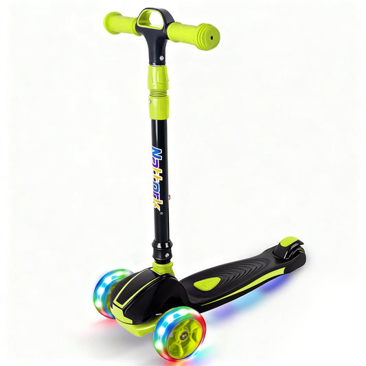 Nattork Foldable Light-Up 3-Wheel Scooter for Kids Ages 3–12 - Green