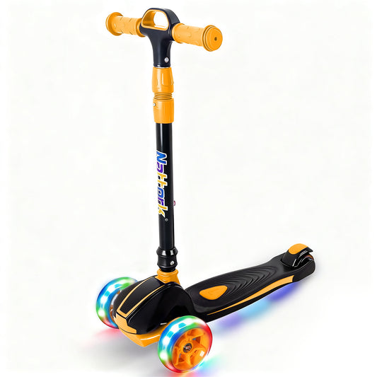 Nattork Foldable Light-Up 3-Wheel Scooter for Kids Ages 3–12 - Orange