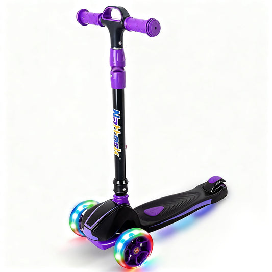 Nattork Foldable Light-Up 3-Wheel Scooter for Kids Ages 3–12 - Purple