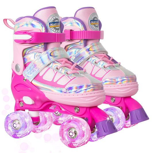 Nattork Adjustable Roller Skates for Kids - Rose Red