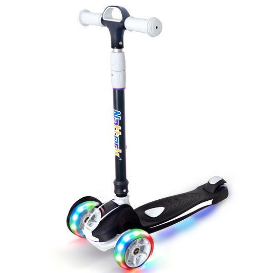 Nattork Foldable Light-Up 3-Wheel Scooter for Kids Ages 3–12 - White