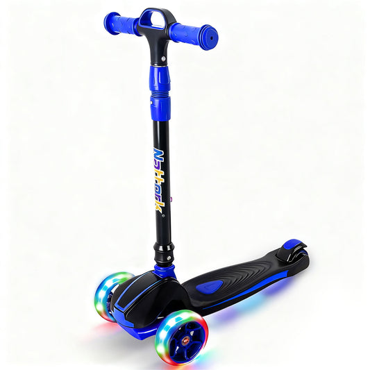 Nattork Foldable Light-Up 3-Wheel Scooter for Kids Ages 3–12 - Navy