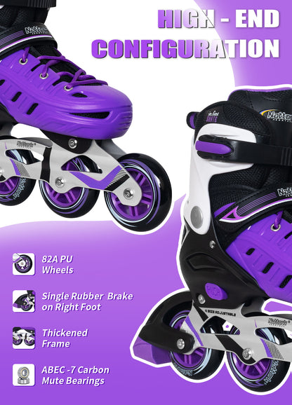 Nattork Adjustable Inline Skates For Kids & Adults - Purple & White