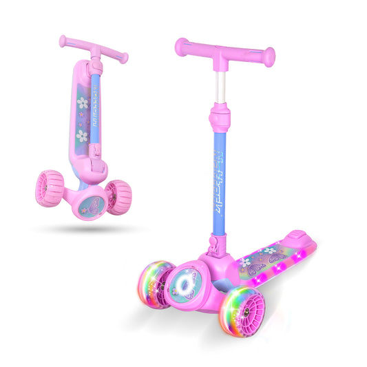 Nattork Foldable Light-Up 3-Wheel Scooter for Kids Ages 3+ - Fairy Wing Lavender