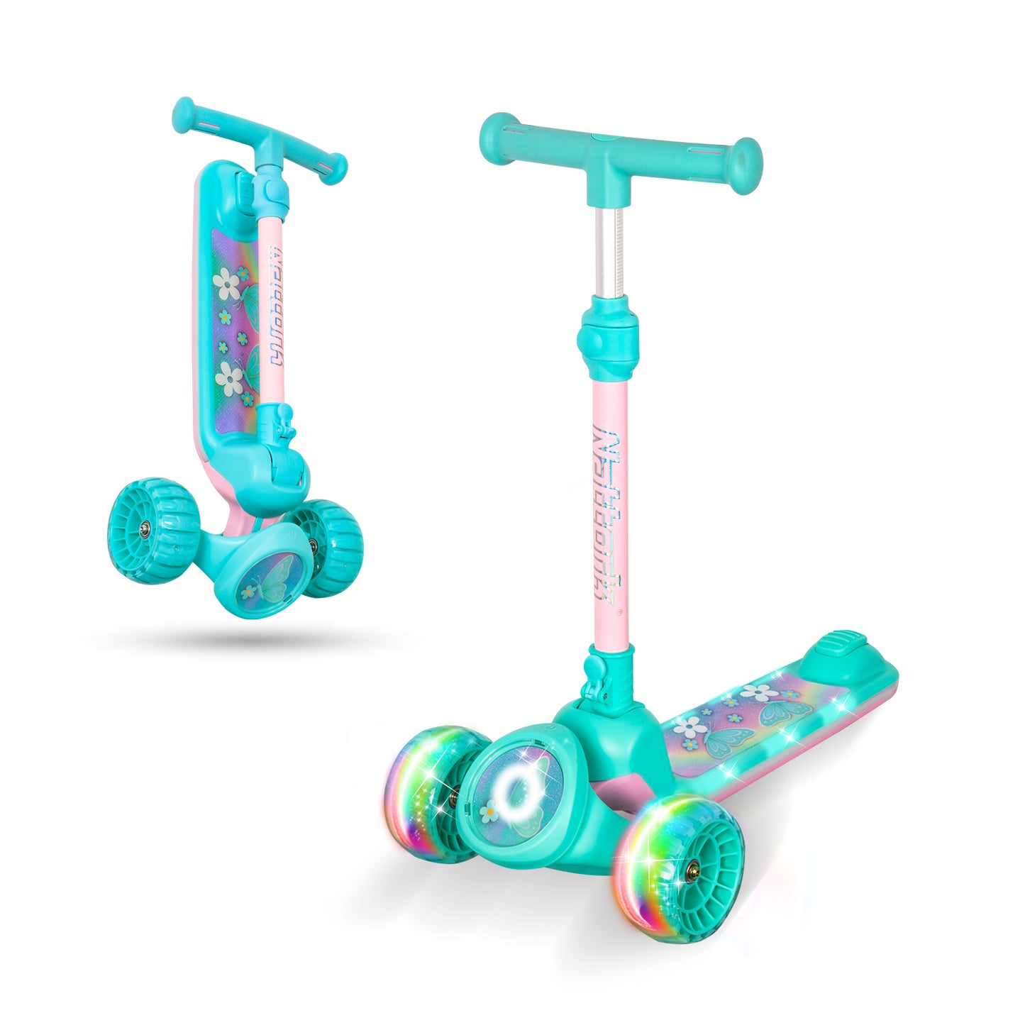 Nattork Foldable Light-Up 3-Wheel Scooter for Kids Ages 3+ - Fairy Wing Teal