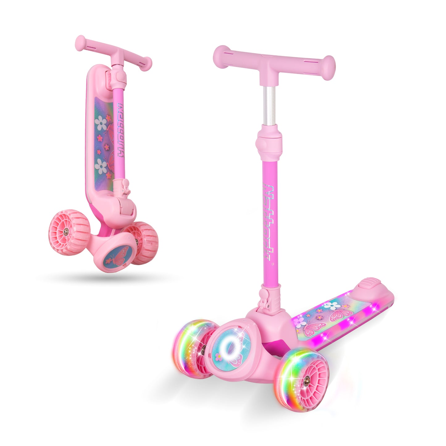 Nattork Foldable Light-Up 3-Wheel Scooter for Kids Ages 3+ - Fairy Wing Pink