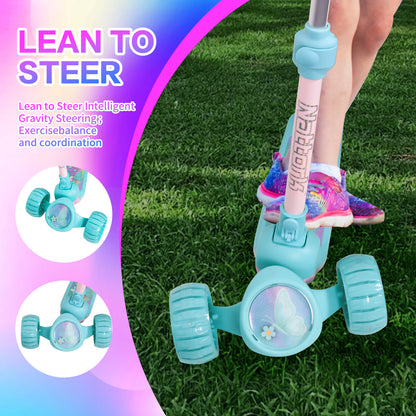 Nattork Foldable Light-Up 3-Wheel Scooter for Kids Ages 3+ - Fairy Wing Teal