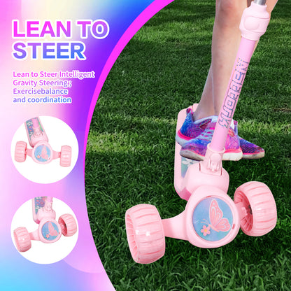 Nattork Foldable Light-Up 3-Wheel Scooter for Kids Ages 3+ - Fairy Wing Pink