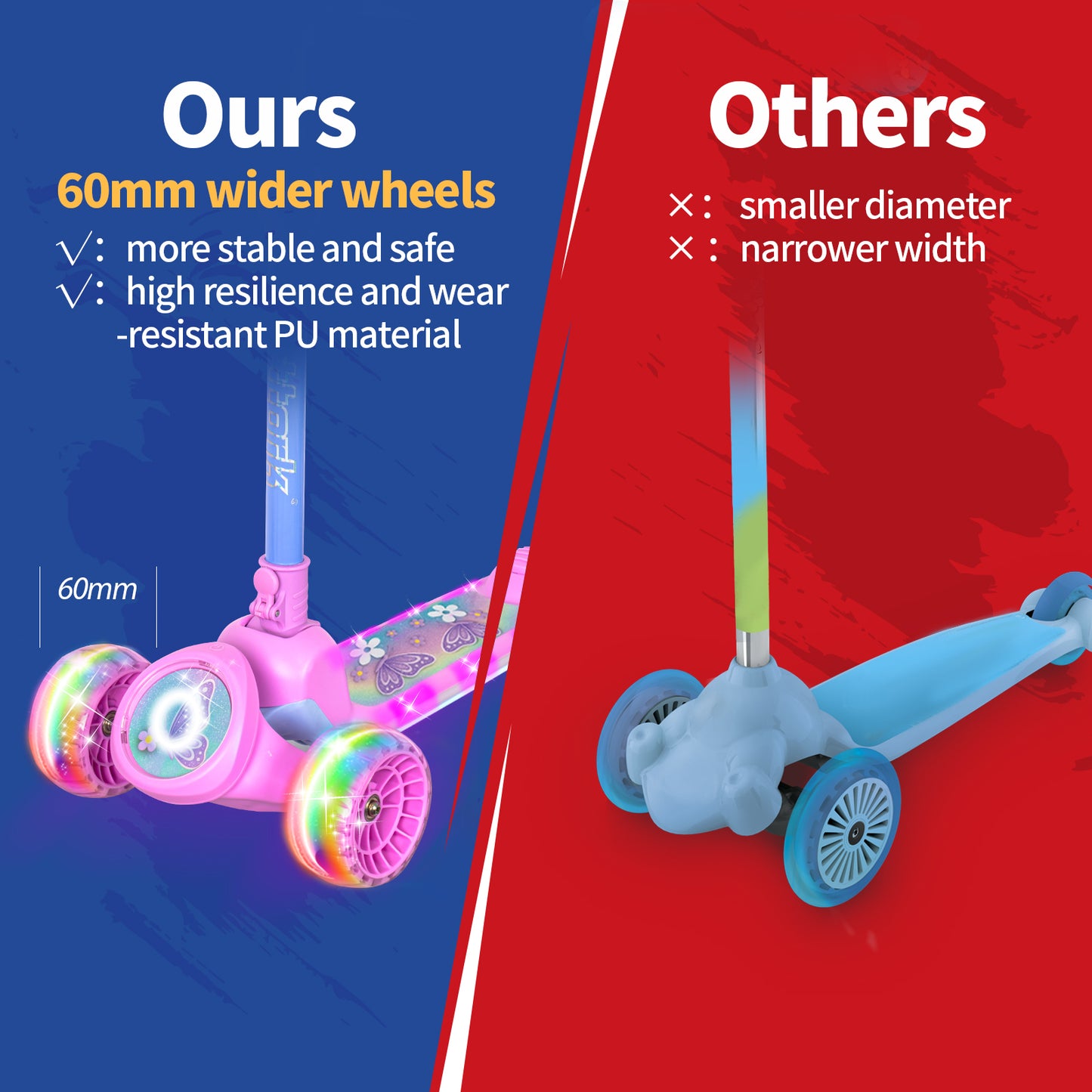 Nattork Foldable Light-Up 3-Wheel Scooter for Kids Ages 3+ - Fairy Wing Lavender
