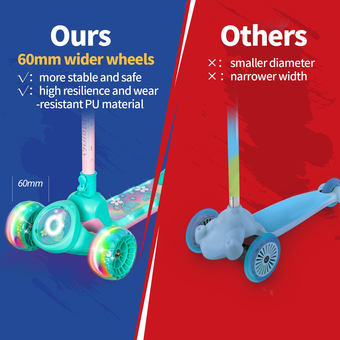 Nattork Foldable Light-Up 3-Wheel Scooter for Kids Ages 3+ - Fairy Wing Teal