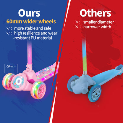 Nattork Foldable Light-Up 3-Wheel Scooter for Kids Ages 3+ - Fairy Wing Pink
