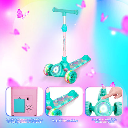 Nattork Foldable Light-Up 3-Wheel Scooter for Kids Ages 3+ - Fairy Wing Teal