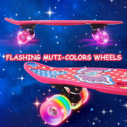 Nattork 23 Inch Light-Up Mini Cruiser Skateboard for Kids - Viva Magenta