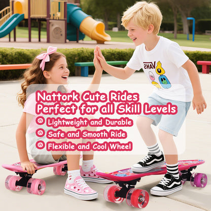 Nattork 23 Inch Light-Up Mini Cruiser Skateboard for Kids - Viva Magenta