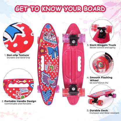 Nattork 23 Inch Light-Up Mini Cruiser Skateboard for Kids - Viva Magenta