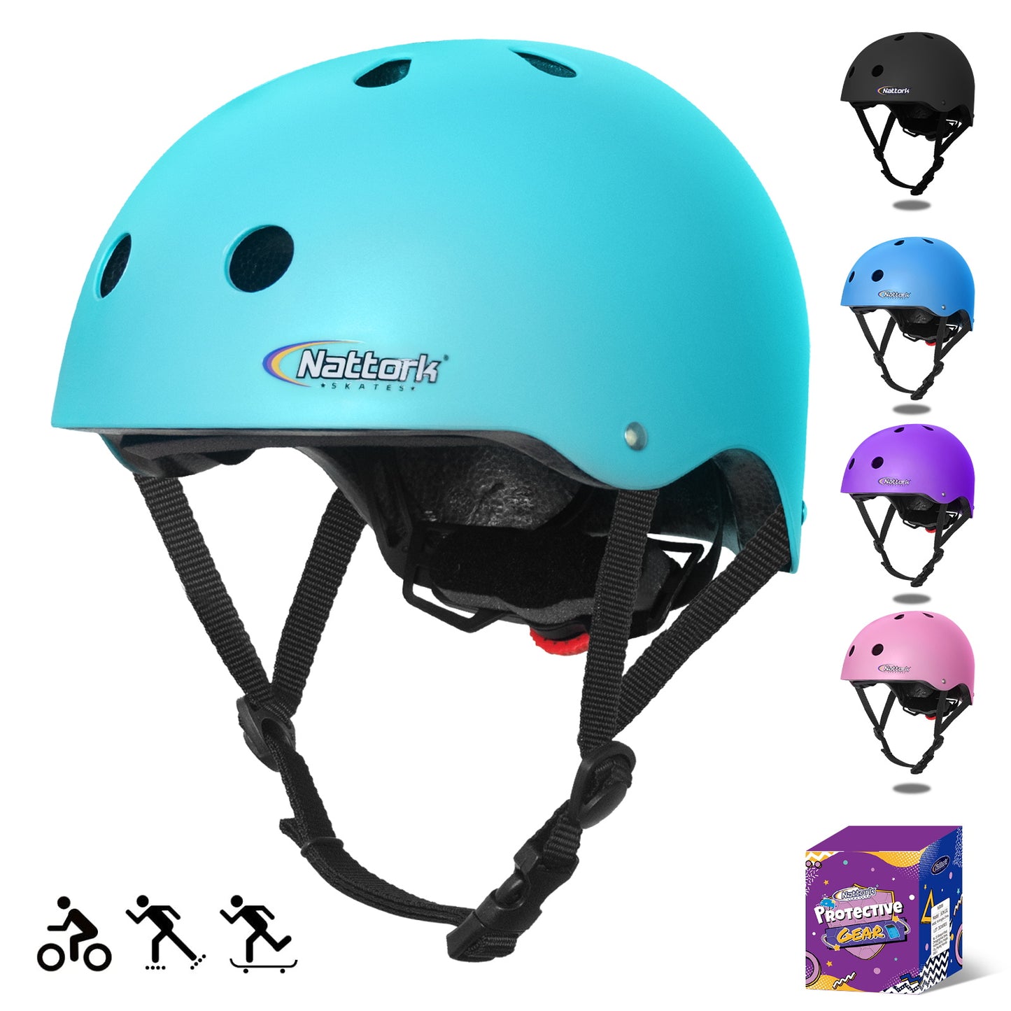 Nattork Skate Helmet Protective Gear for Kids - Teal