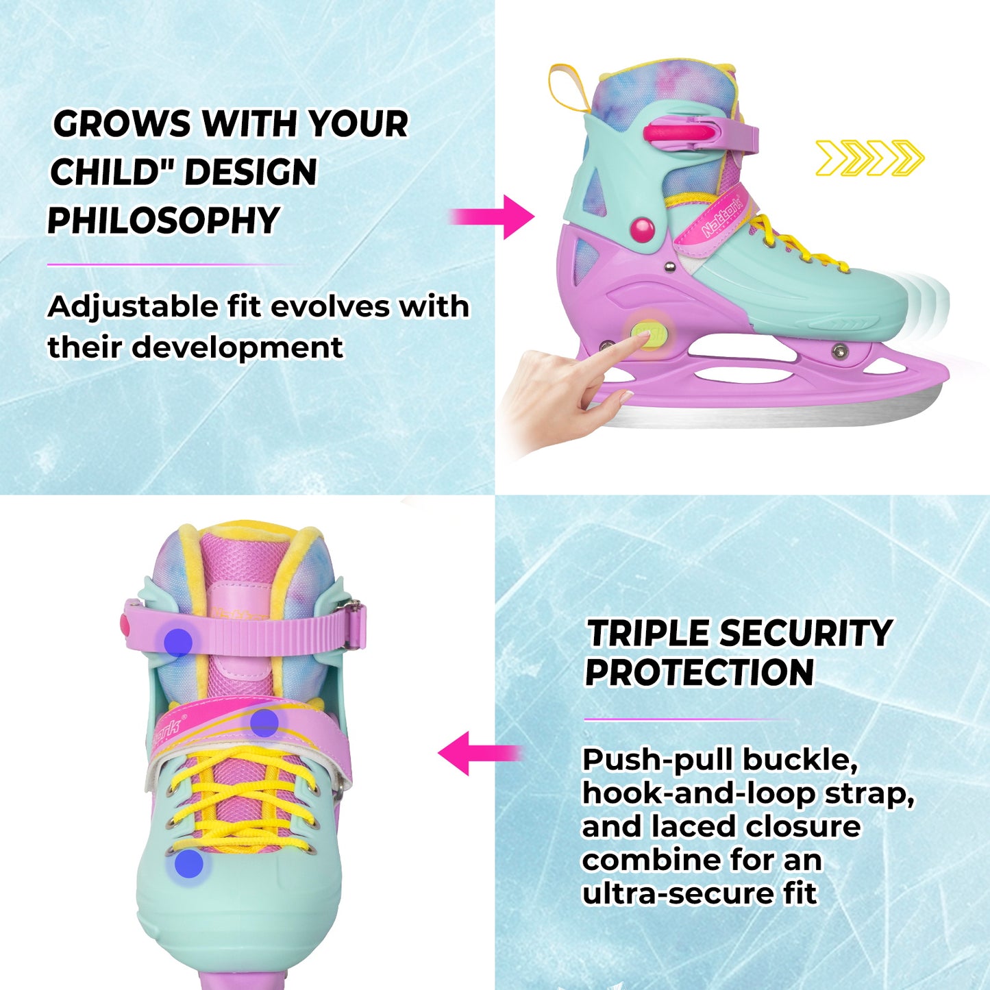 Nattork Adjustable Ice Skates for Kids -  Pink & Teal