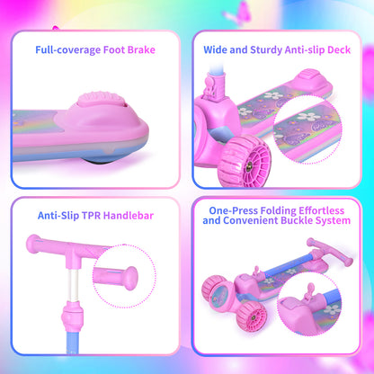 Nattork Foldable Light-Up 3-Wheel Scooter for Kids Ages 3+ - Fairy Wing Lavender