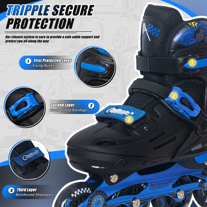Nattork BLADE RACERS Adjustable Inline Skates for Kids - Blue Gemstone