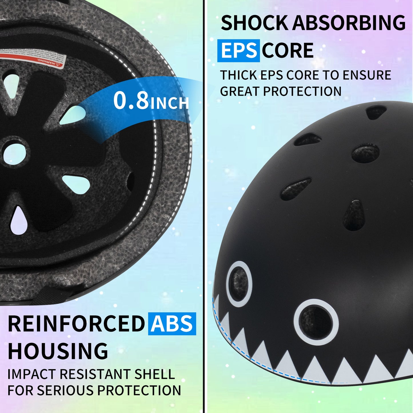 Nattork Skate Helmet Protective Gear for Kids - Black Demon