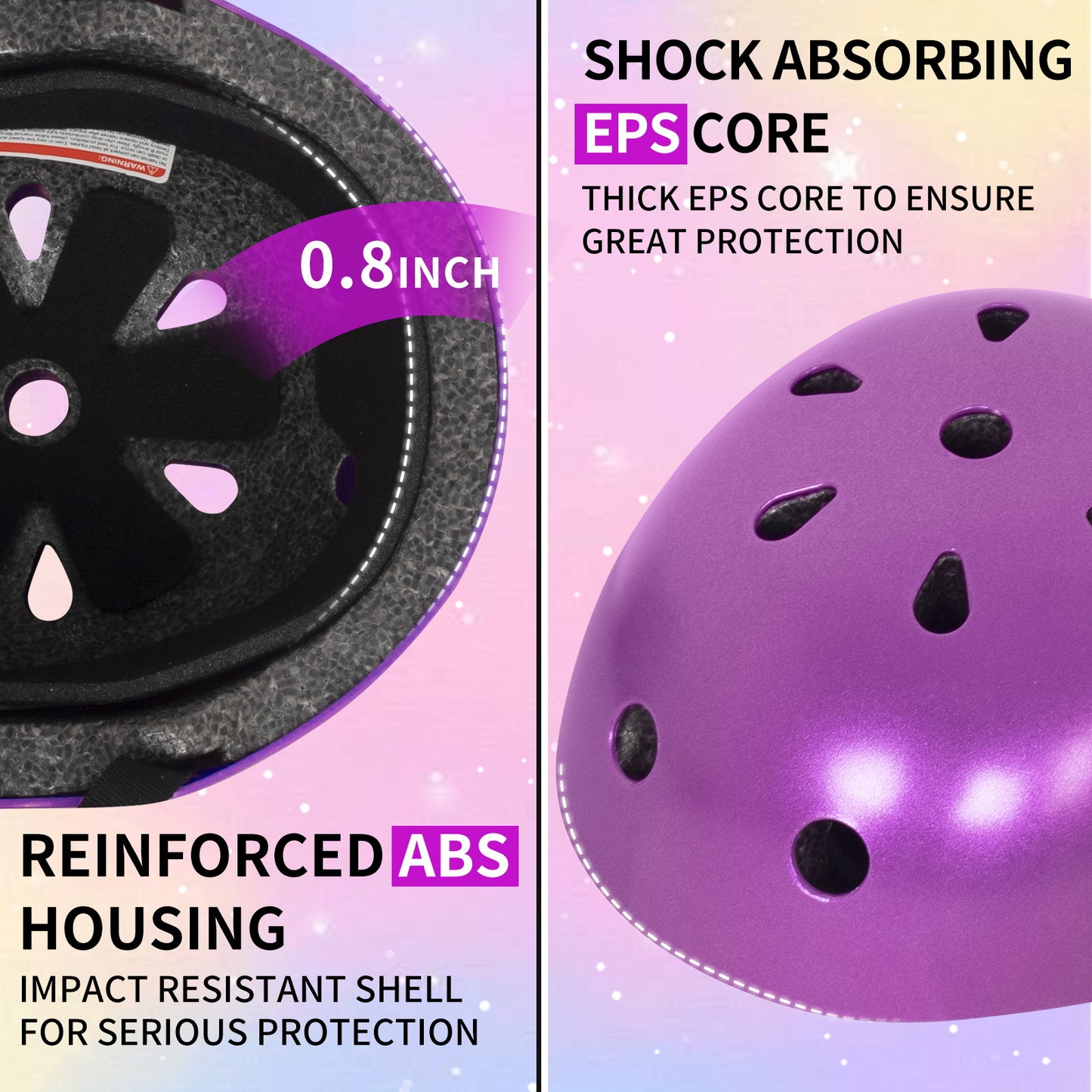 Nattork CYBER PANDA Skate Helmet Protective Gear for Kids - Purple