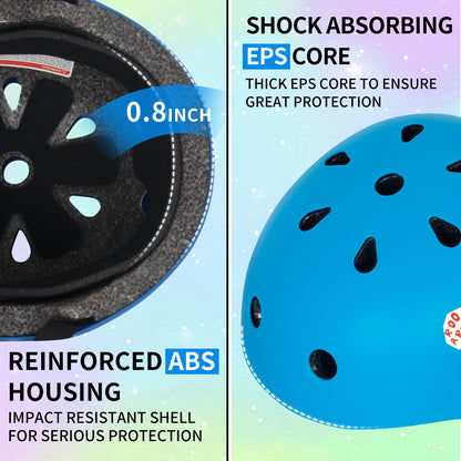Nattork Skate Helmet Protective Gear for Kids - Blue Dinosaur