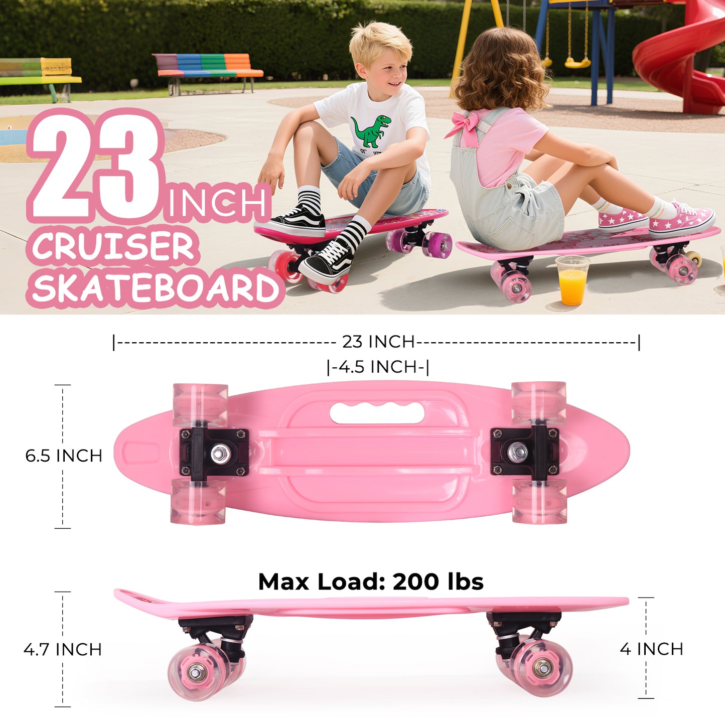 Nattork 23 Inch Light-Up Mini Cruiser Skateboard for Kids - Pink