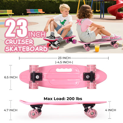 Nattork 23 Inch Light-Up Mini Cruiser Skateboard for Kids - Pink