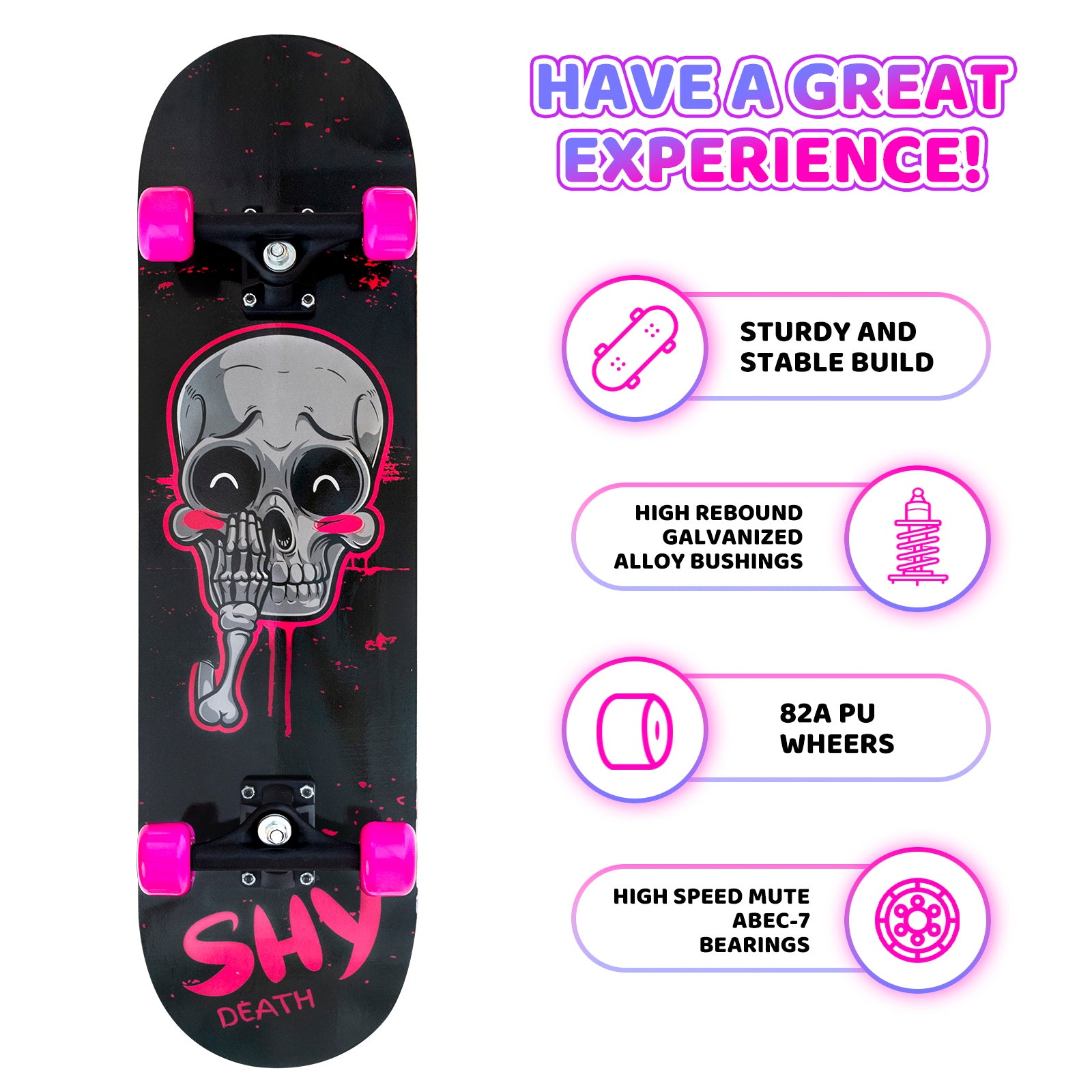Nattork Classic 31 Double Kick Skateboard - Pink Skeleton