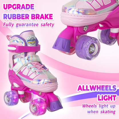 Nattork Adjustable Roller Skates for Kids - Rose Red