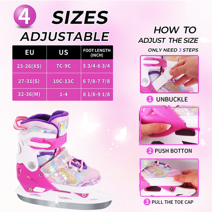 Nattork Adjustable Ice Skates for Kids - Fairy Wing Viva Magenta