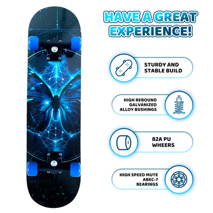 Nattork Skateboards 31 Inch - Bule Butterfly