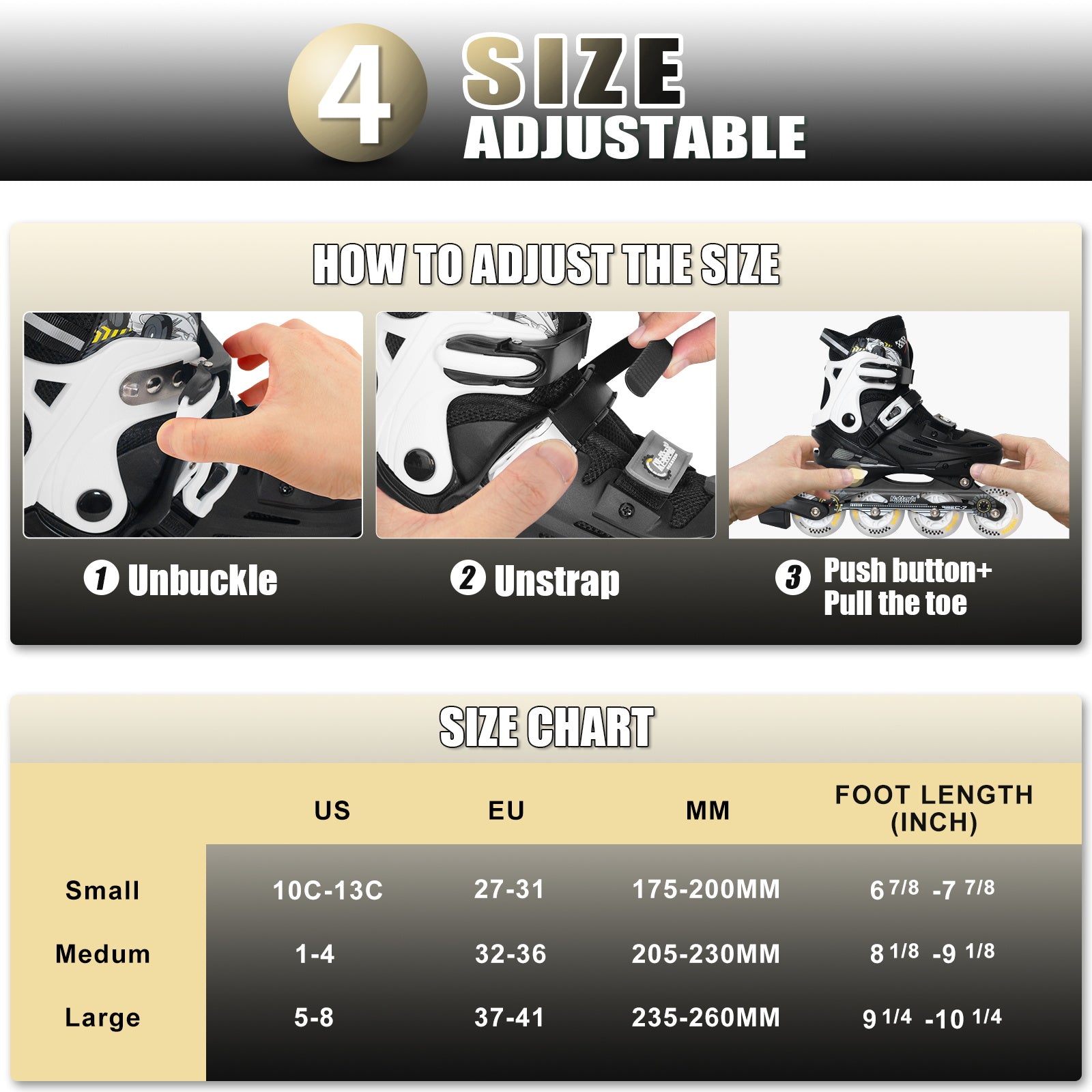 Nattork Light-Up Roller Skates For Kids Adjustable Sizes 10C-8