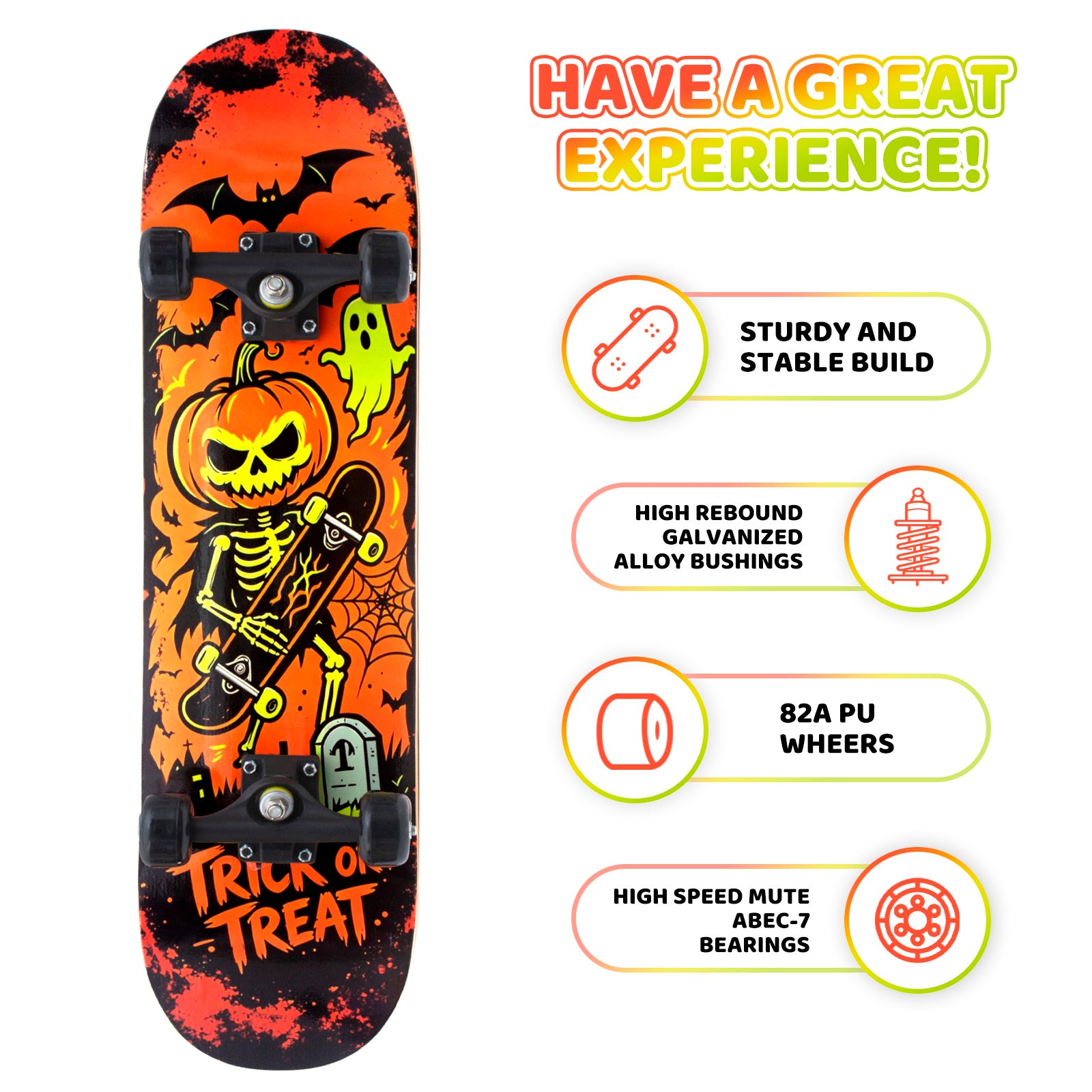 Nattork Classic 31 Double Kick Skateboard - Skeleton Halloween