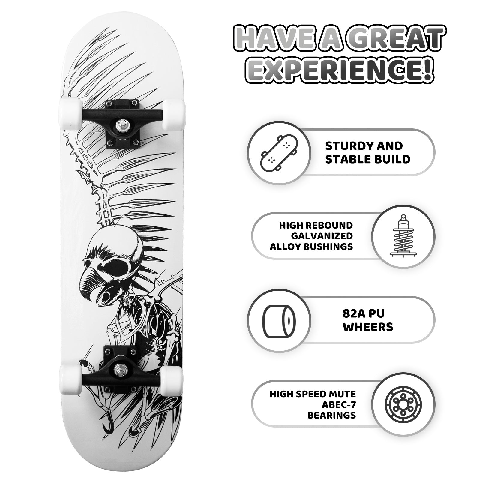 Nattork Classic 31 Double Kick Skateboard - Skull Eagle