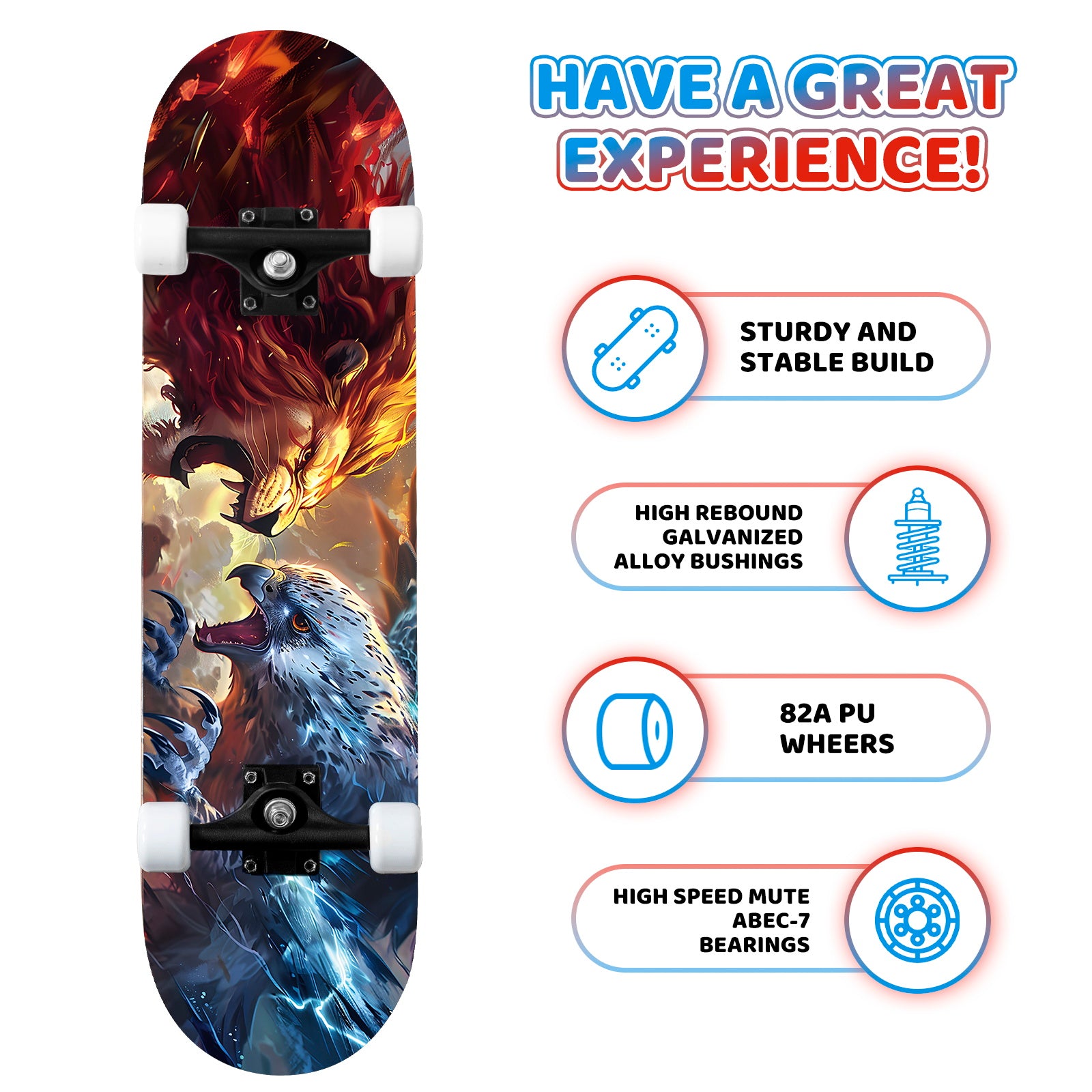 Nattork Classic 31 Double Kick Skateboard - Lion Hawk – NattorkSkates